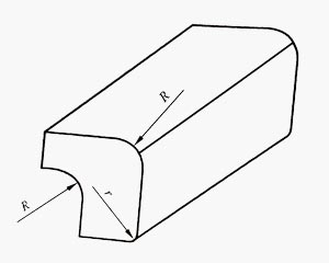 倒角（或過渡圓角）半徑r及圓角半徑R示意圖